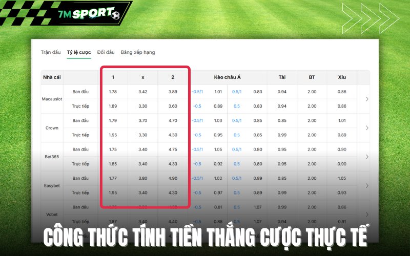 Công thức tính tiền thắng cược thực tế